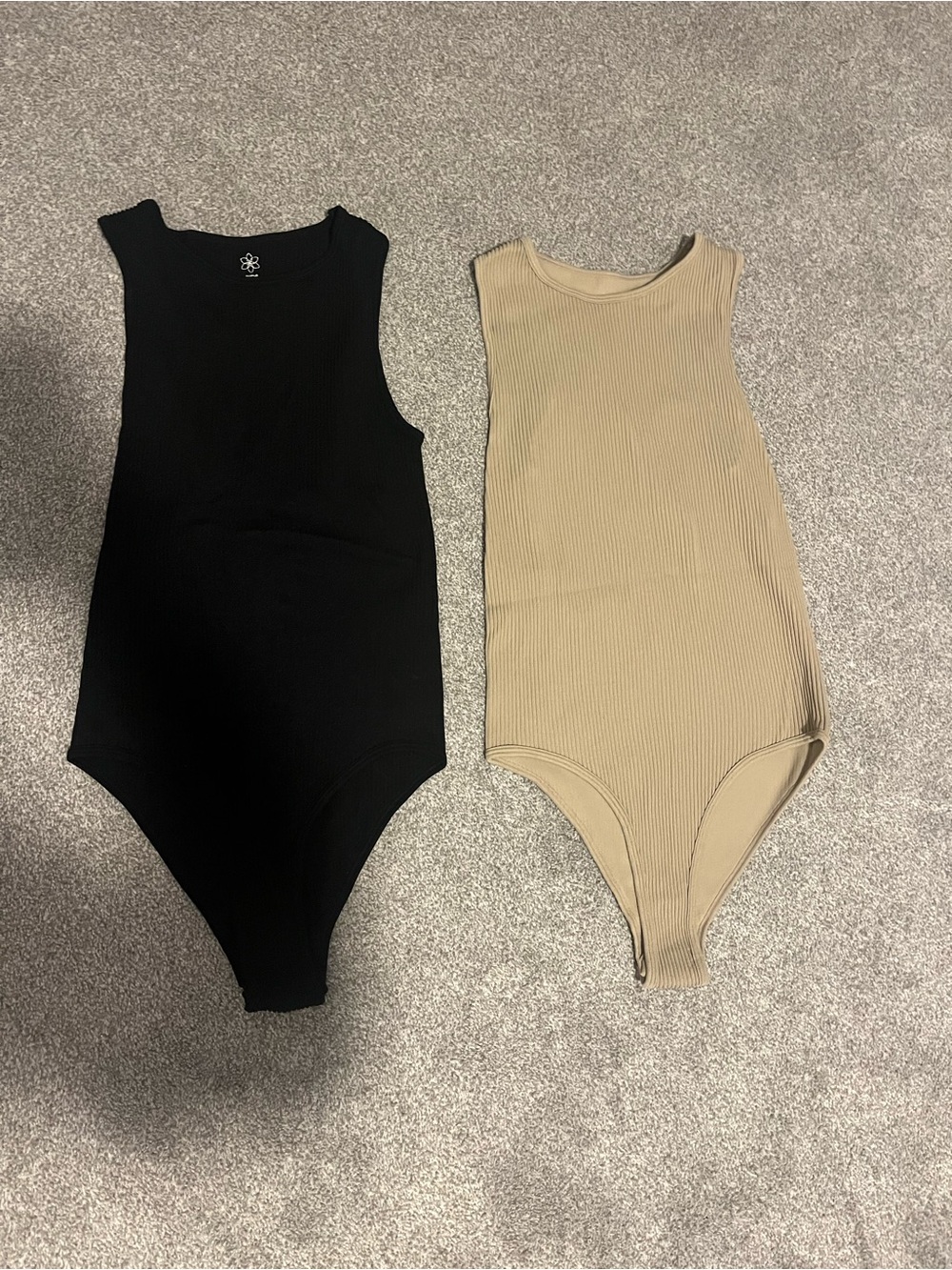 Aura Ribbed Tank Bodysuits — Black & Beige